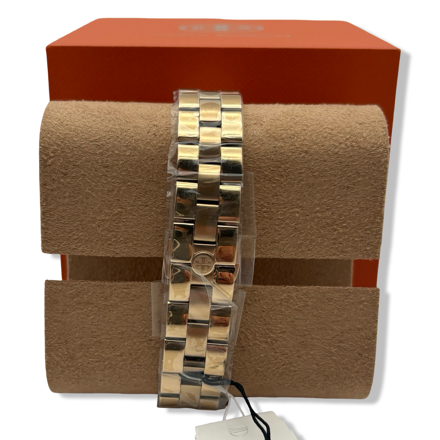 Pre-Owned Tory Burch TBW6208 Miller Womens Gold Dress Watch, White Logo Dial, Stainless Steel Band - B0CKTS7624