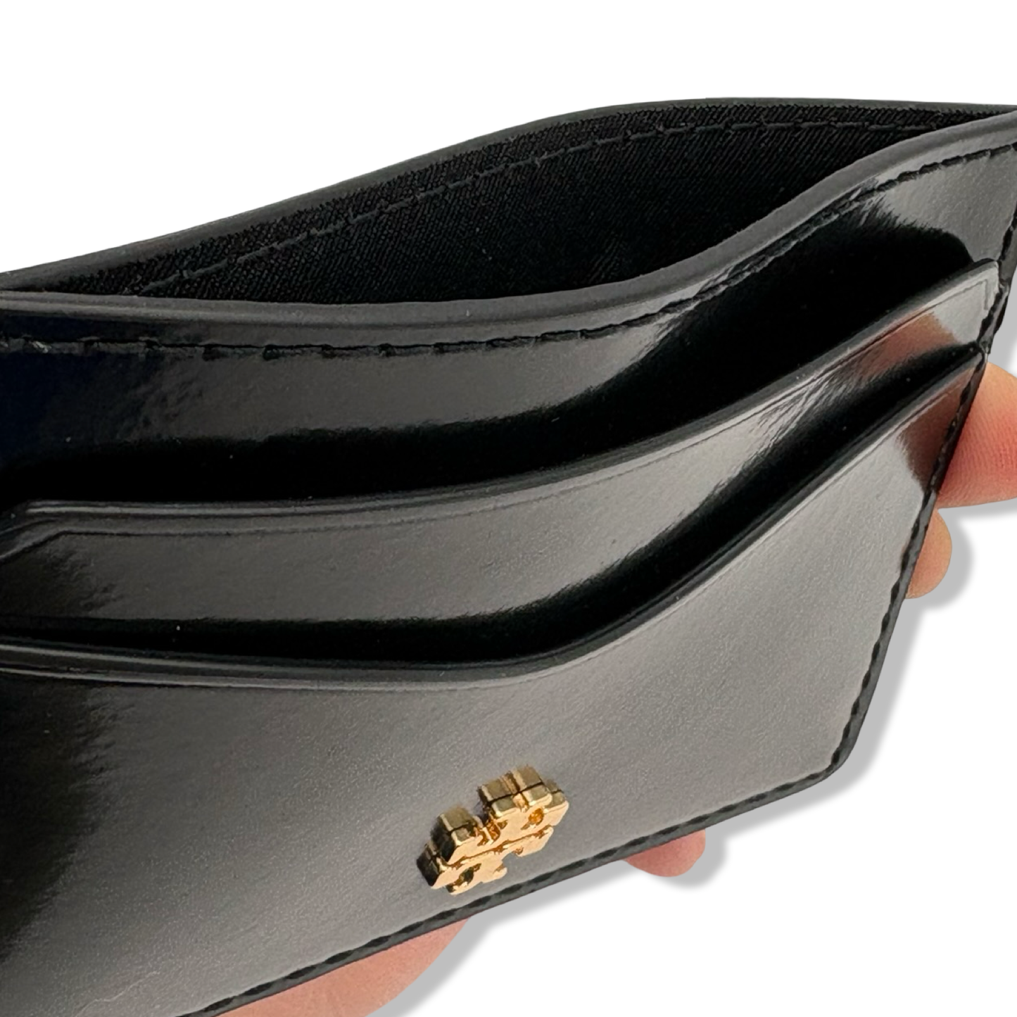 Pre-Owned Tory Burch Emerson Slim Card Case Patent Black