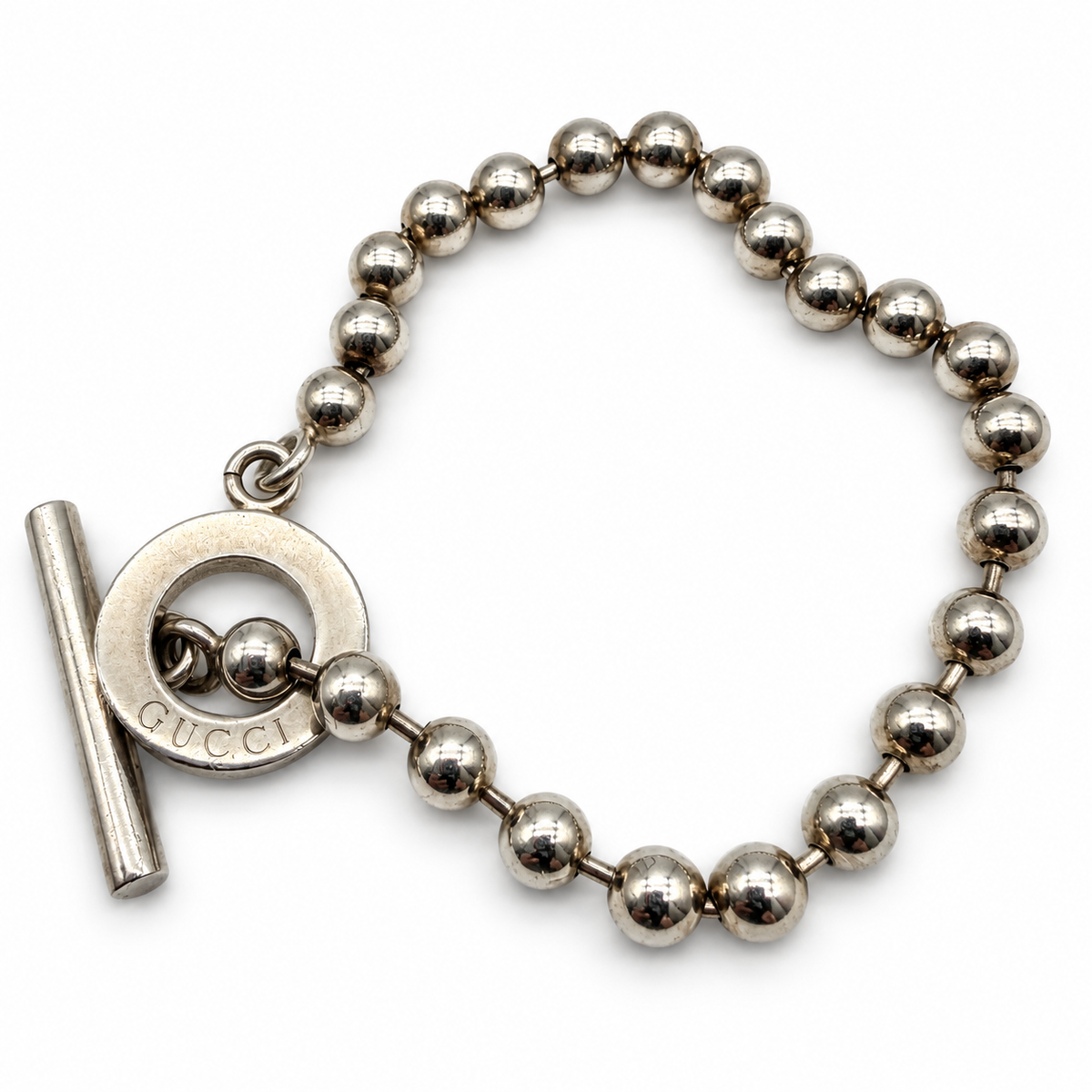 Pre-Owned Gucci Silver Bead Toggle Bracelet - G1218