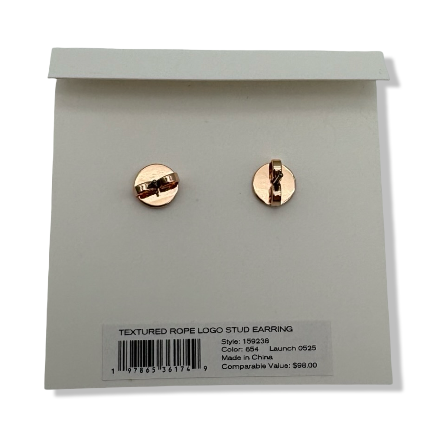 Pre-Owned Tory Burch Women's Textured Rope Logo Stud Earrings (Tory Rose Gold) - B0FD43R9JQ