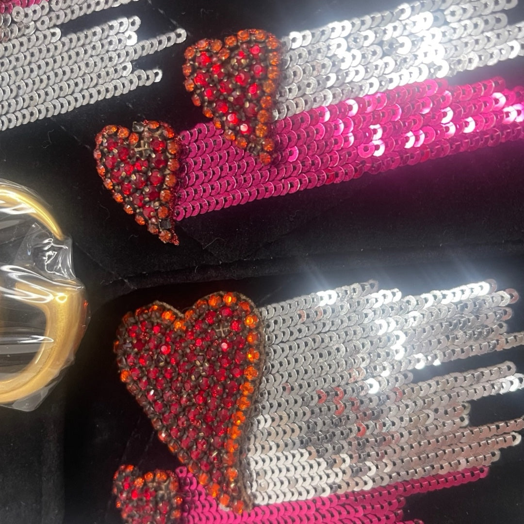 Pre-Owned Gucci Black Velvet GG Embellished Marmont Heart Crossbody Bag