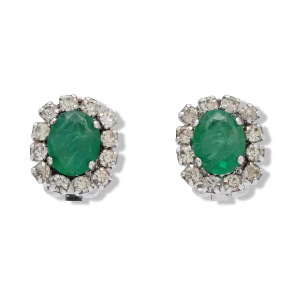 Pre-Owned Dior Rhinestone Clip On Earrings - Green Stone - DIO1090
