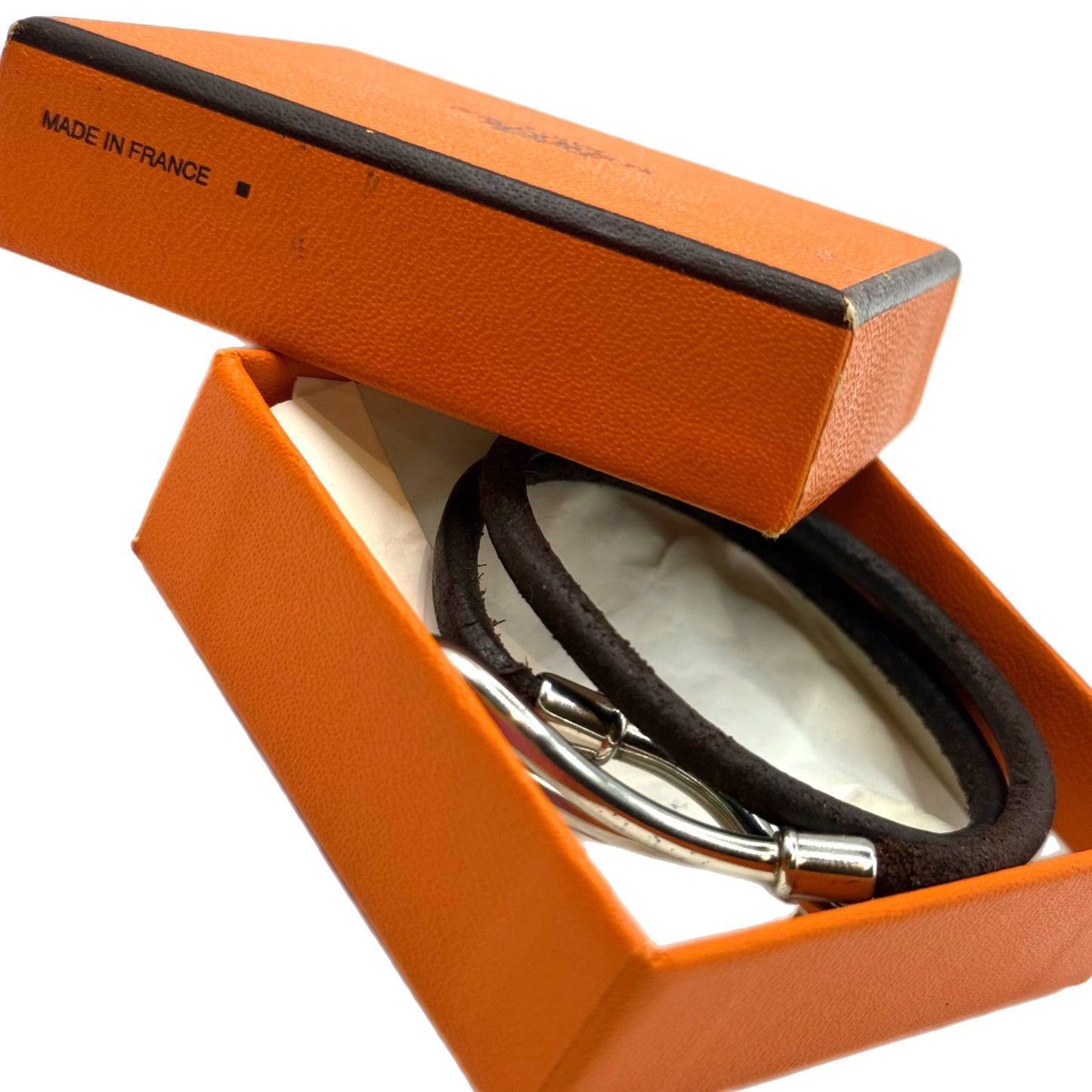 Pre-Owned Hermes Brown Leather Hook Bracelet - HER1015