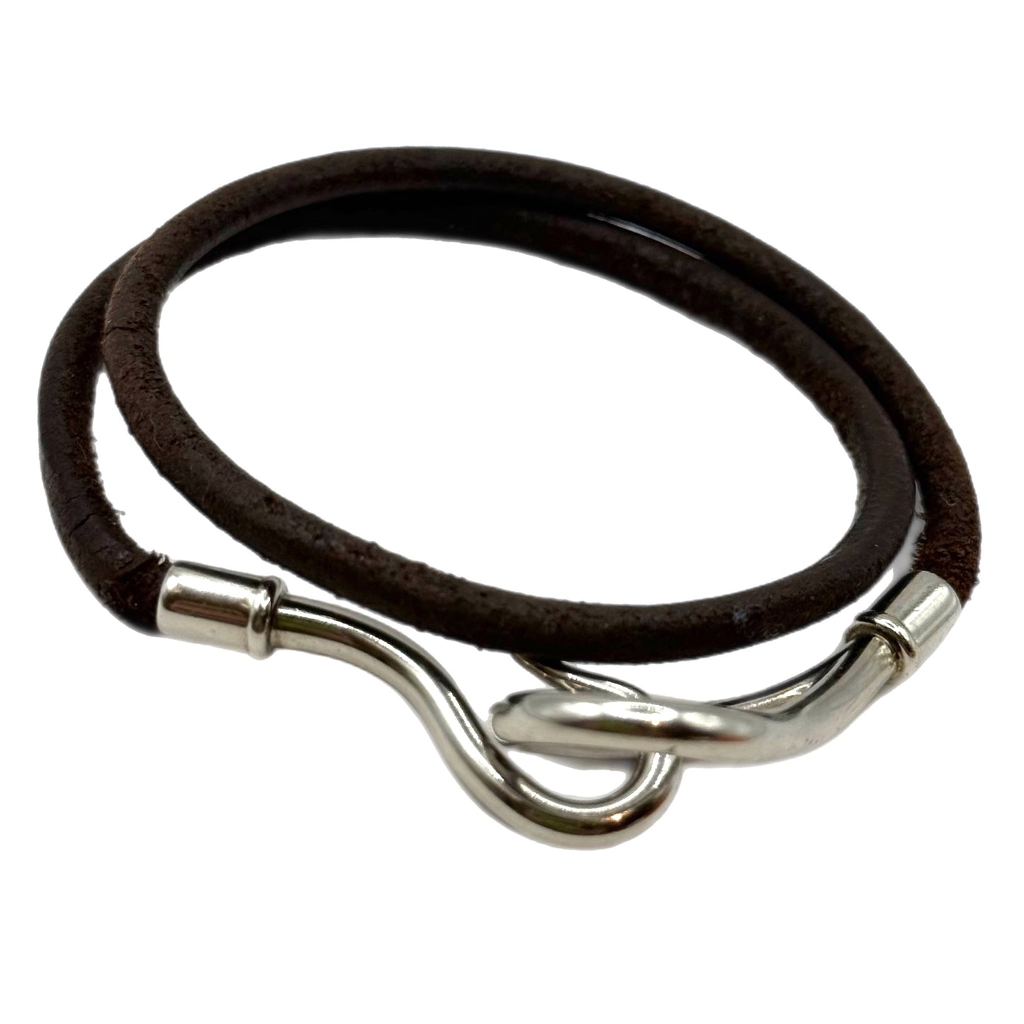 Pre-Owned Hermes Brown Leather Hook Bracelet - HER1015