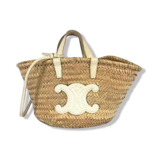 Pre-Owned Celine Triomphe Classic Panier in Raffia and Calfskin - CELINE1024