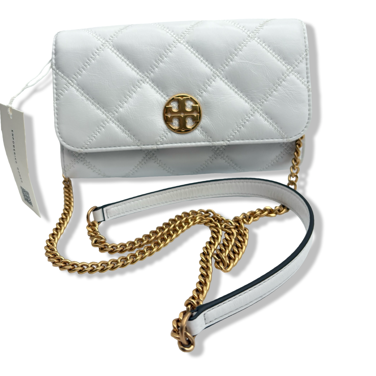 Pre-Owned Tory Burch Women's Willa Glazed Chain Wallet (Blanc) - B0F52Z8KRT