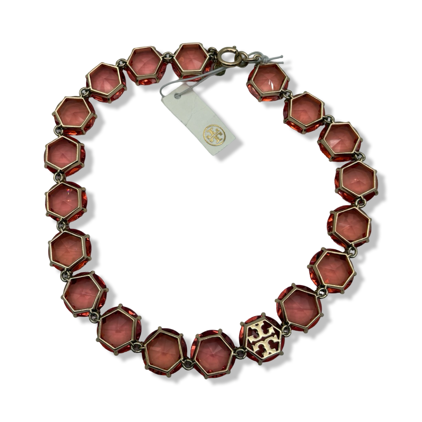 Pre-Owned Tory Burch Logo Crystal Short Choker Necklace (Red Clear) - B0FNG7TJDV