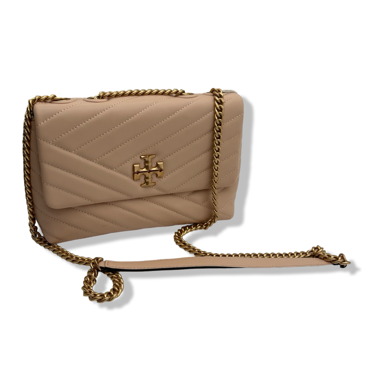 Pre-Owned Tory Burch Kira Chevron Small Shoulder Bag, Apricot - B0B17DXR6Q
