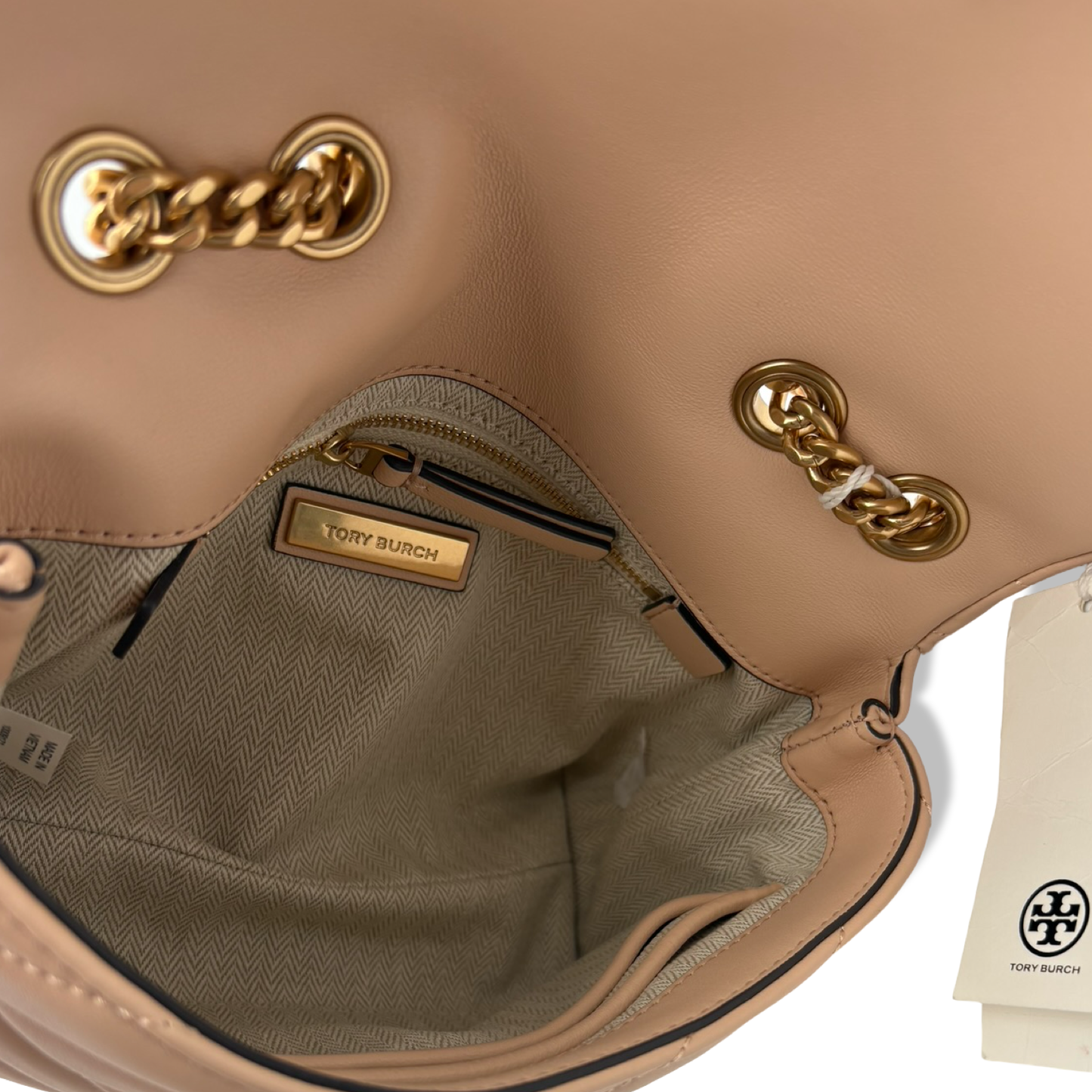 Pre-Owned Tory Burch Kira Chevron Small Shoulder Bag, Apricot - B0B17DXR6Q