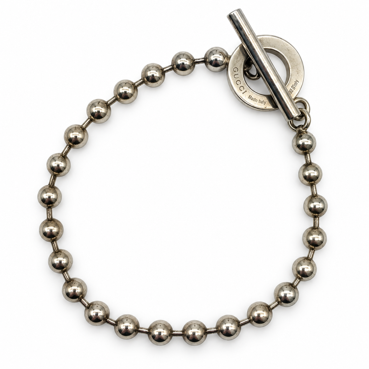 Pre-Owned Gucci Silver Bead Toggle Bracelet - G1218