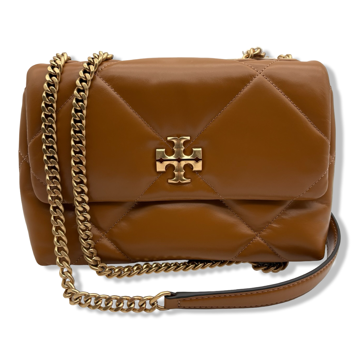 Pre-Owned Tory Burch Women's Kira Diamond Quilt Small Convertible Shoulder Bag, Tan, One Size - B0DCC6NNJ3