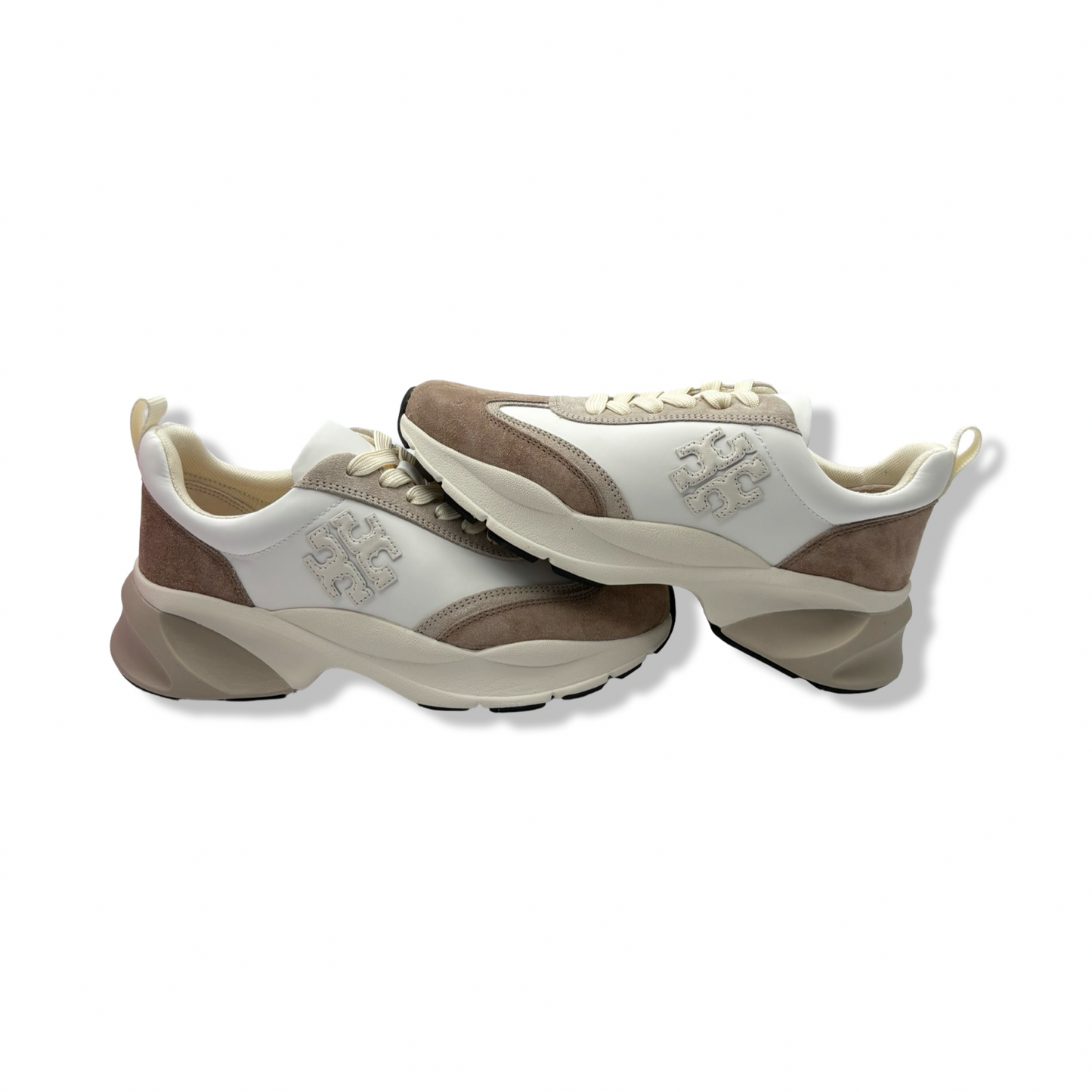 Pre-Owned Tory Burch Women's Good Luck Trainer Sneakers, White/New Ivory/Cerbiatto