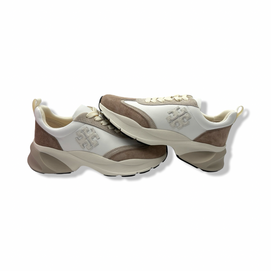 Pre-Owned Tory Burch Women's Good Luck Trainer Sneakers, White/New Ivory/Cerbiatto