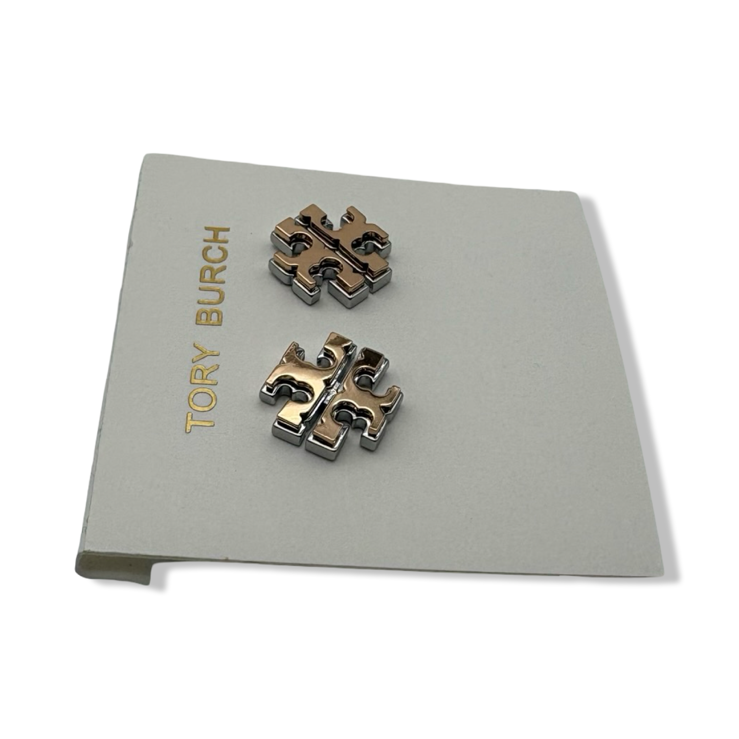 Pre-Owned Tory Burch Extra Large Logo Stud Earring Two Toned Gold Silver 5/8'' WIde, Multi - B0BPFDZW81