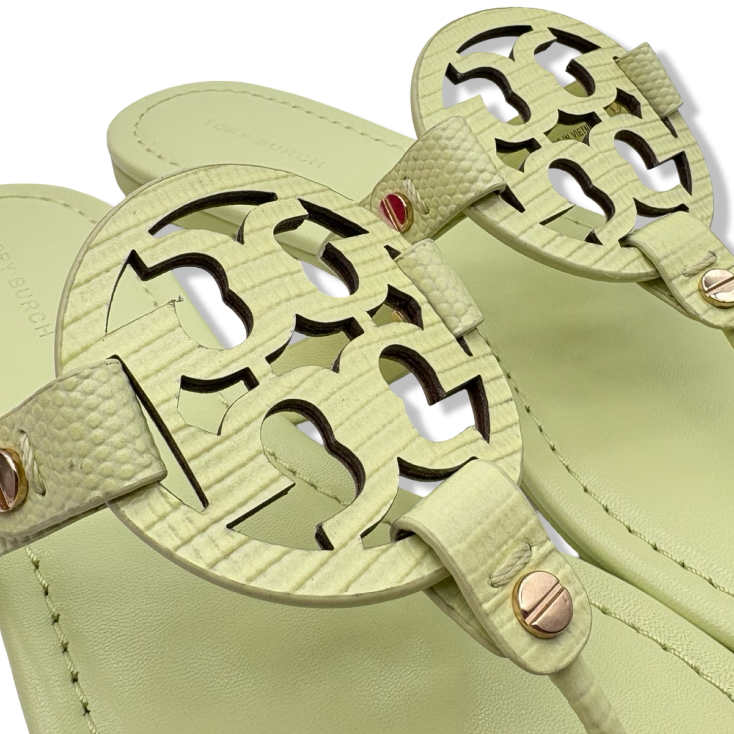 Pre-Owned Tory Burch Women's Miller Embossed Leather Sandals Lime Leaf