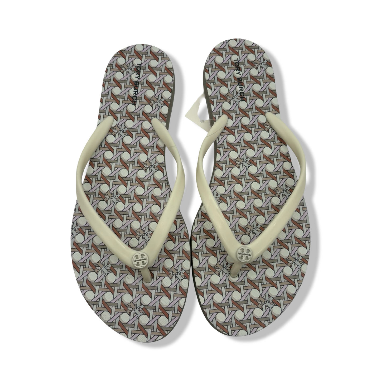 Pre-Owned Tory Burch Women's Chelsea Flip Flop Sandals 171948 (Basketweave - Light Cream Fleek - Pavestone (Basketweave/light cream fleek/pavestone, US Footwear Size System, Adult, Women, Numeric, Medium, 8) - B0FG1TFQT6