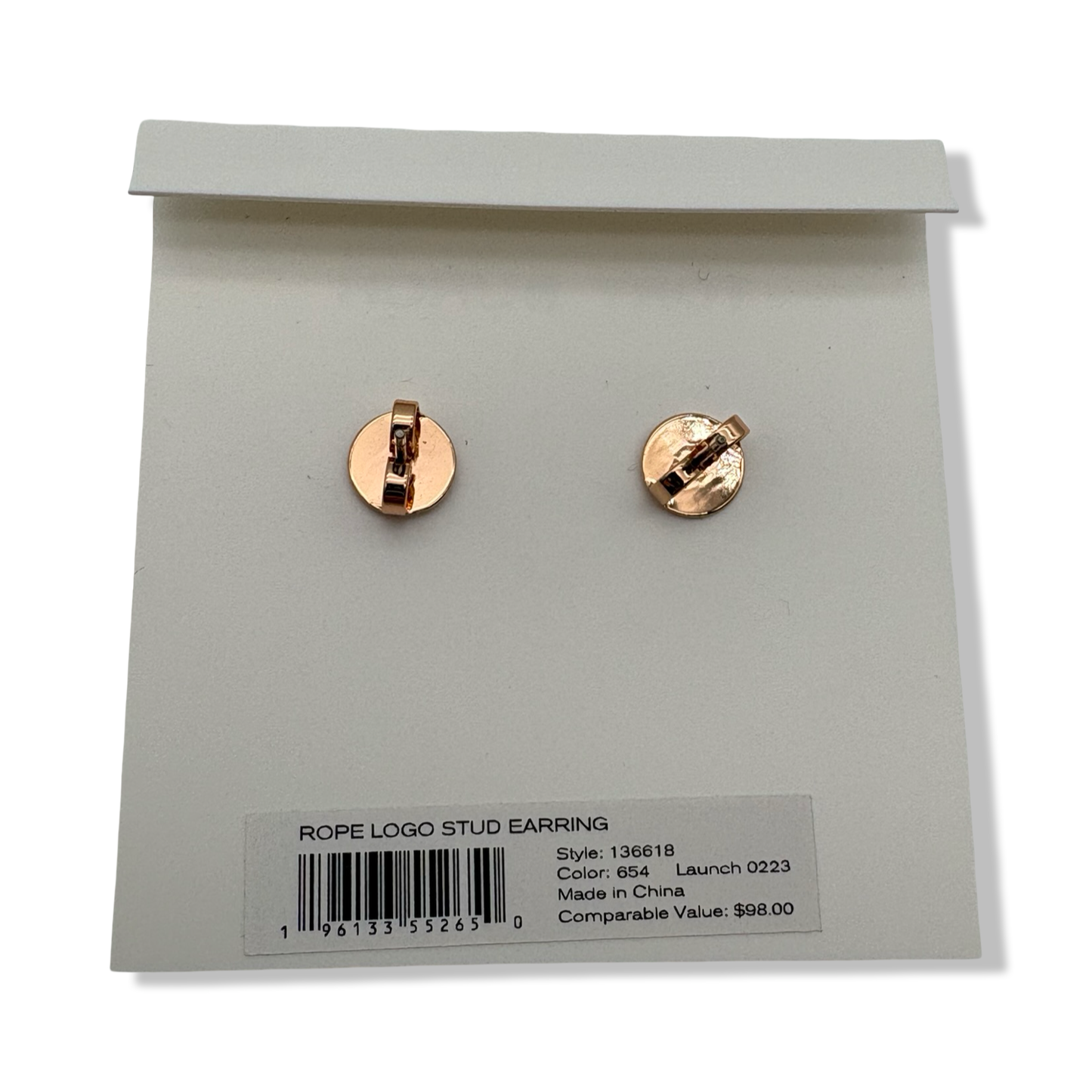 Pre-Owned Tory Burch Rope Logo Stud Earring 136618 (Rose Gold) - B0C544N233