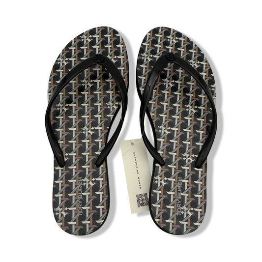 Pre-Owned Tory Burch Chelsea Flip Flop (basket weave/chai tea/perfect black)