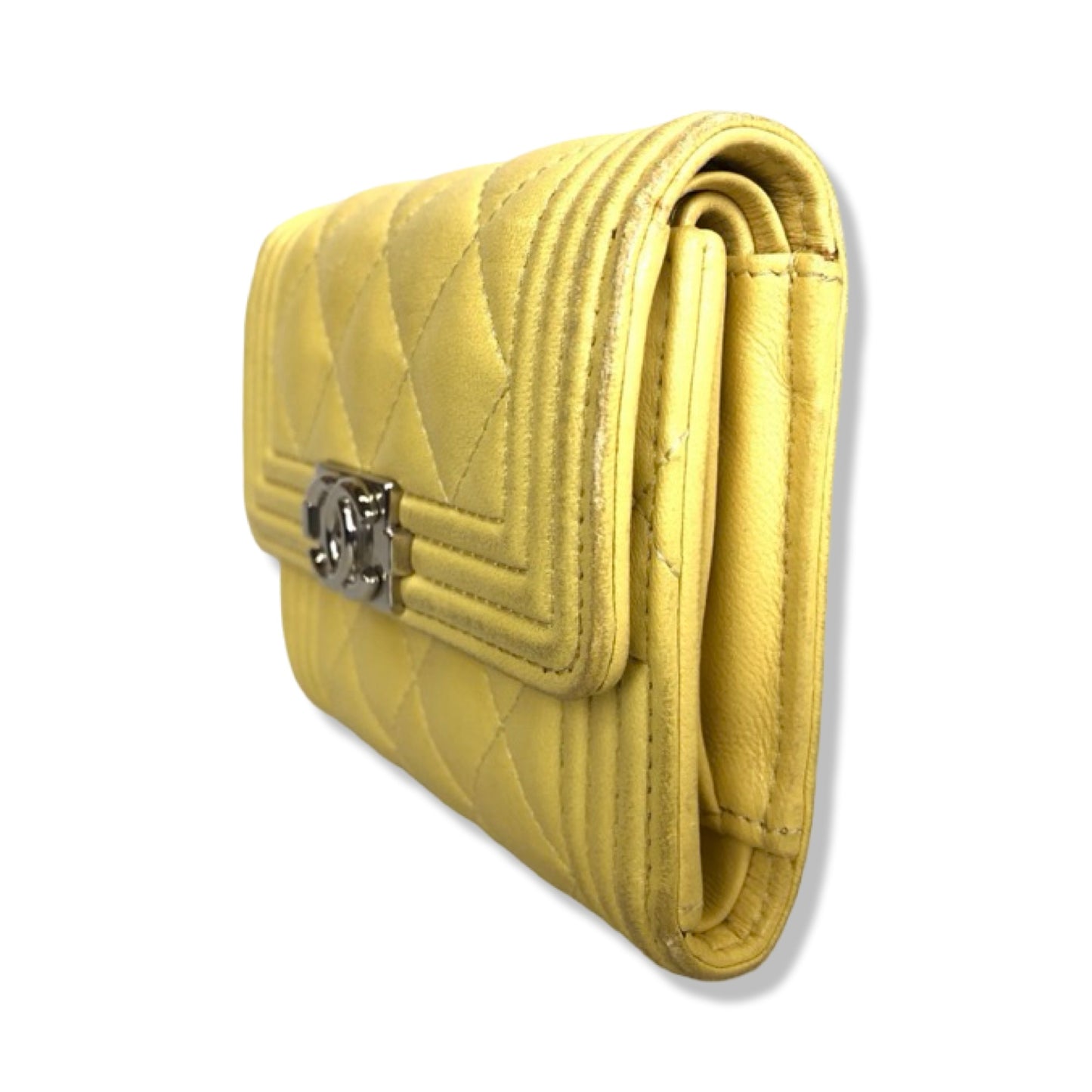 Pre-Owned Chanel Yellow Leather Boy Snap Wallet - 30 Series - CH1036