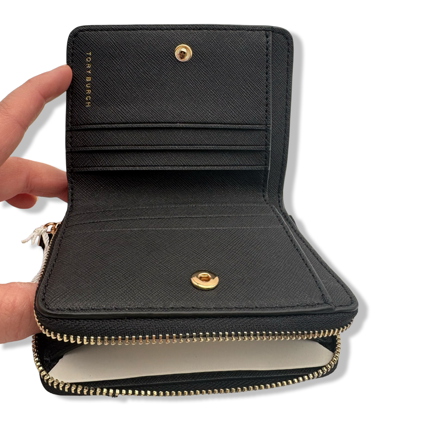 Pre-Owned Tory Burch Womens 147606 Saffiano Leather Emerson Zip Around Mini Wallet, (001 Black) - B0C95C2DF5
