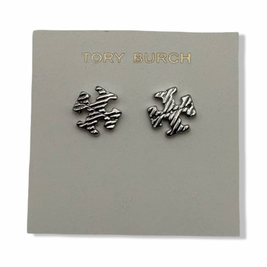 Pre-Owned Tory Burch Women's Textured Rope Logo Stud Earrings (Tory Silver) - B0FD45W5GZ