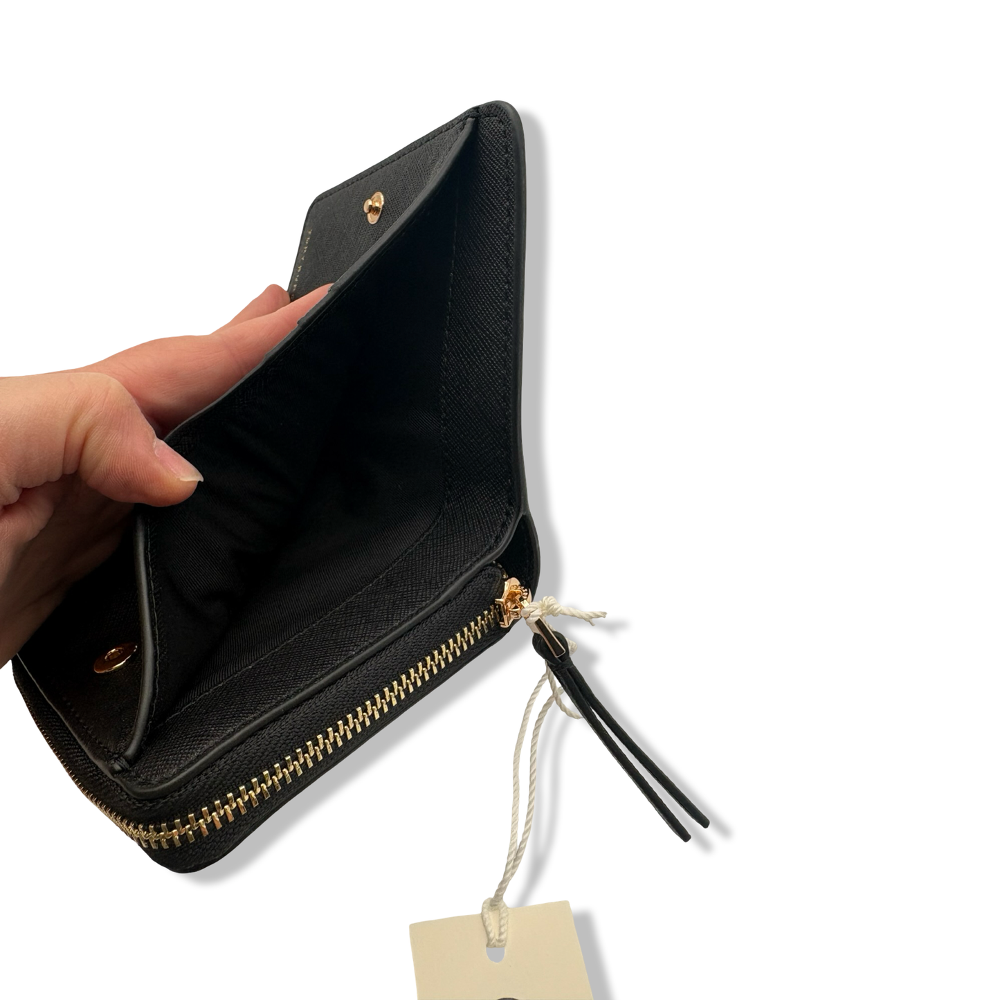 Pre-Owned Tory Burch Womens 147606 Saffiano Leather Emerson Zip Around Mini Wallet, (001 Black) - B0C95C2DF5