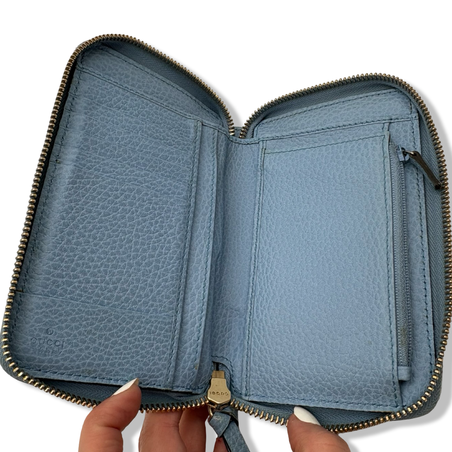 Pre-Owned Gucci Leather Zip Around Blue Wallet - G1188
