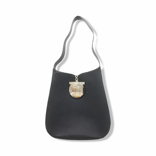 Pre-Owned Salvatore Ferragamo Gancini Leather Shoulder Bag - Navy - FER1008