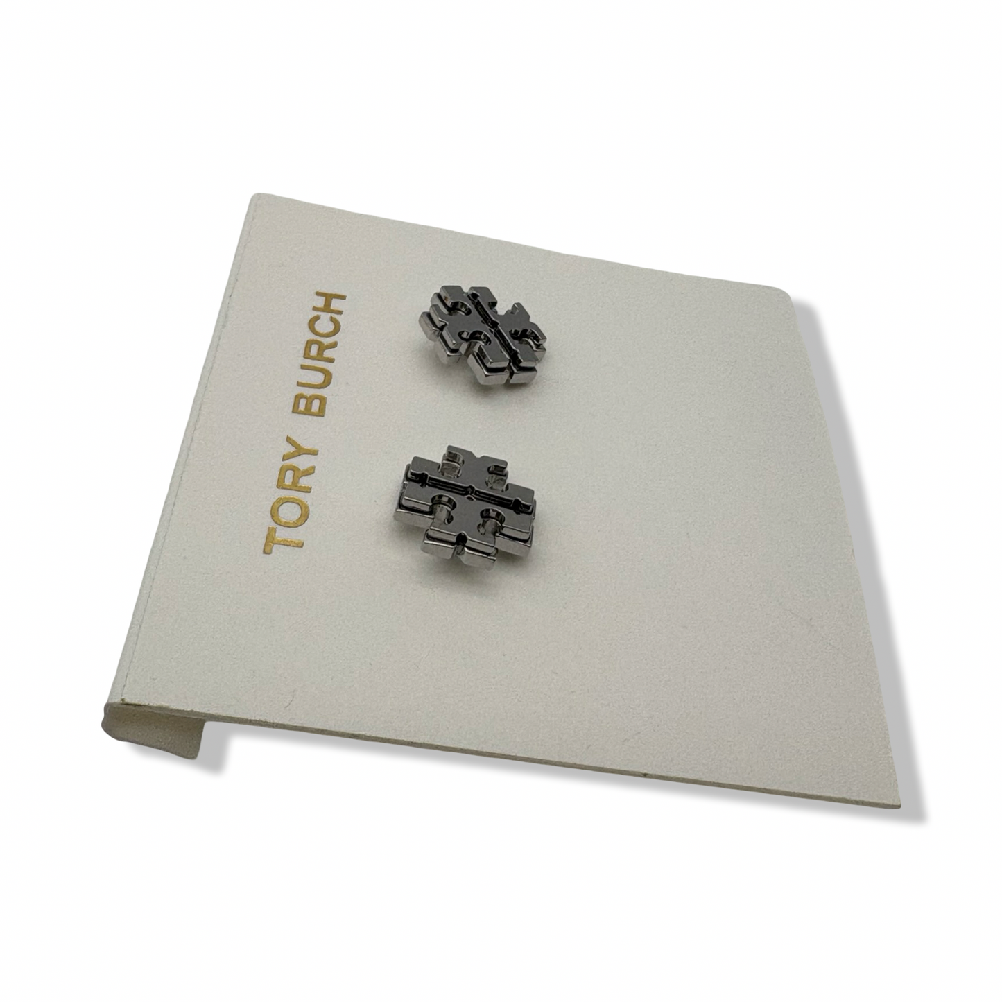 Pre-Owned Tory Burch Women's Small Logo Stud Earrings (Tory Silver) - B0BP8J6449