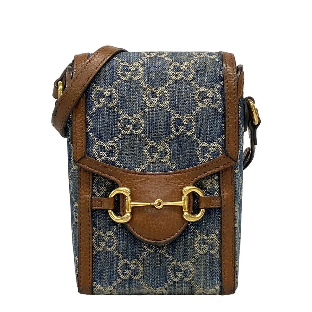 Pre-Owned Gucci GG Denim with Leather Trim Crossbody 1955 Mini Bag - G1127