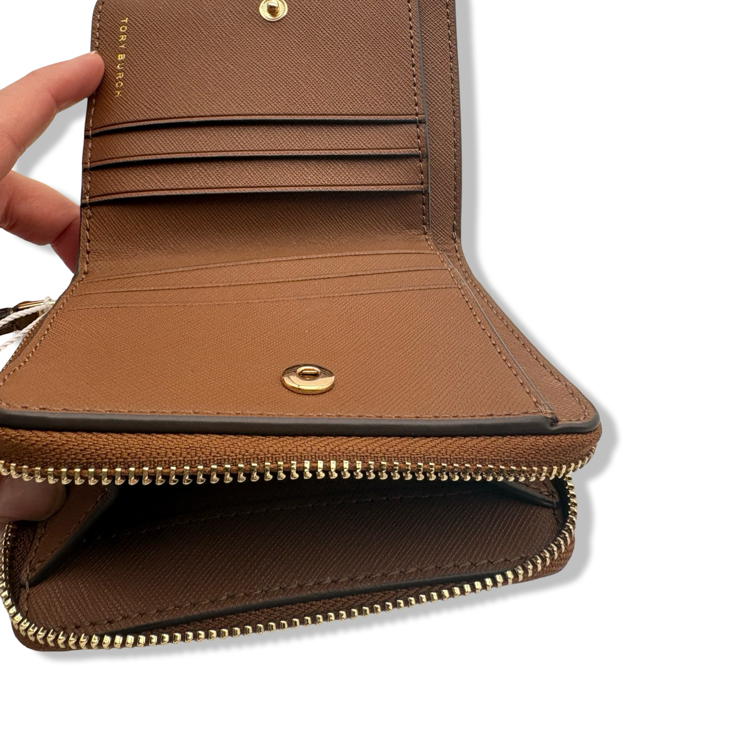 Pre-Owned Tory Burch Womens 147606 Saffiano Leather Emerson Zip Around Mini Wallet, (909 Moose) - B0C95GDQLS