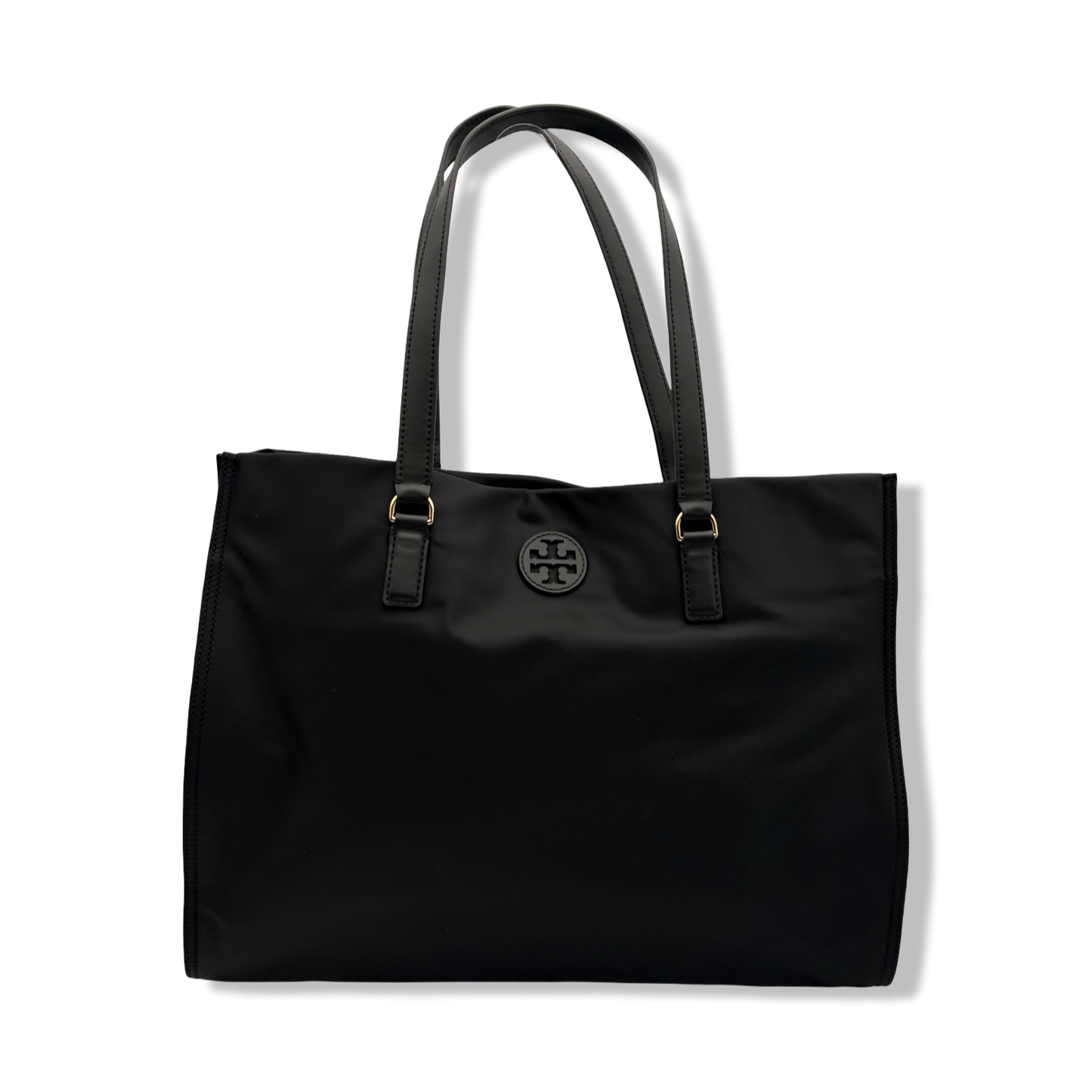 Pre-Owned Tory Burch Ella Black With Gold Hardware Large Nylon Tote Bag