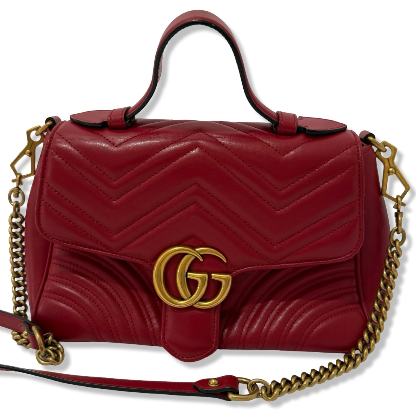 Pre-Owned Gucci Leather Marmont Top Handle Flap Bag - G1095