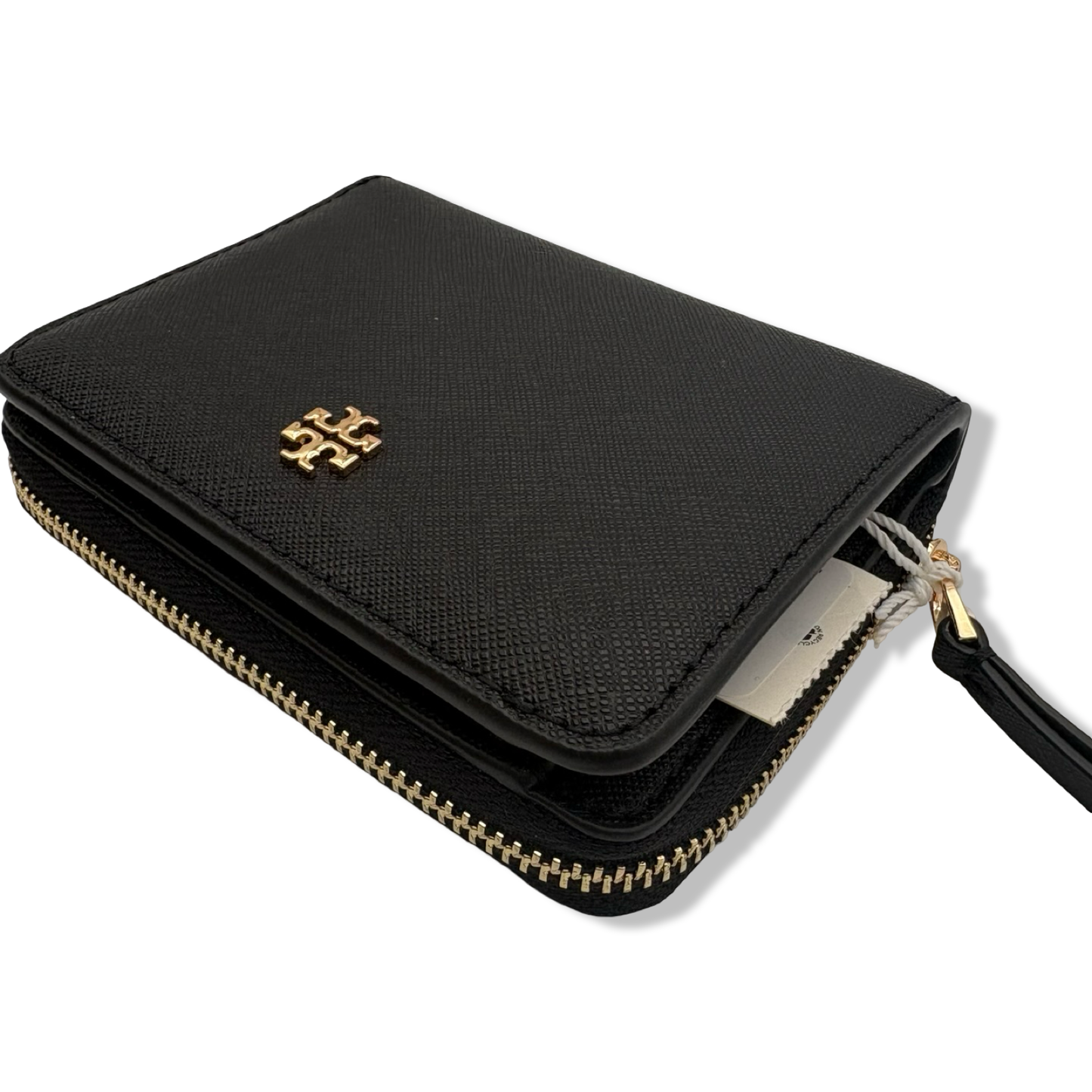 Pre-Owned Tory Burch Womens 147606 Saffiano Leather Emerson Zip Around Mini Wallet, (001 Black) - B0C95C2DF5