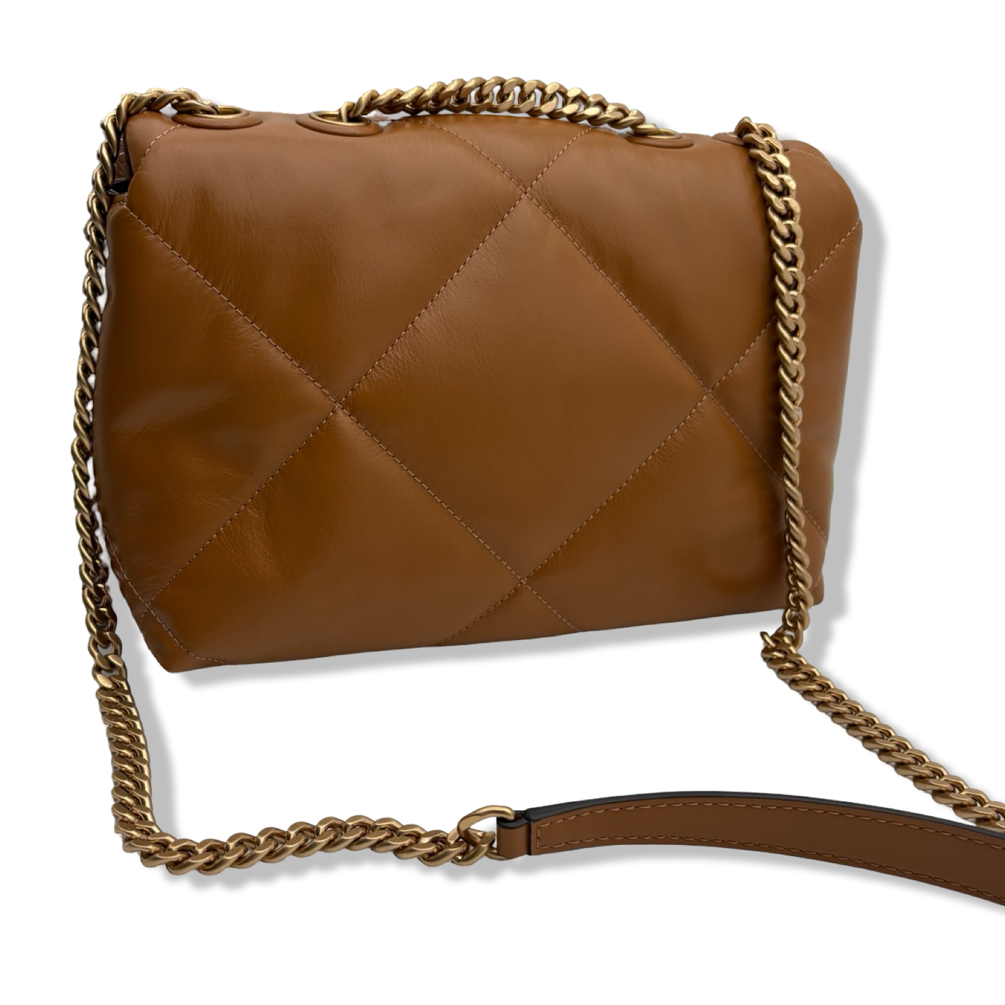 Pre-Owned Tory Burch Women's Kira Diamond Quilt Small Convertible Shoulder Bag, Tan, One Size - B0DCC6NNJ3