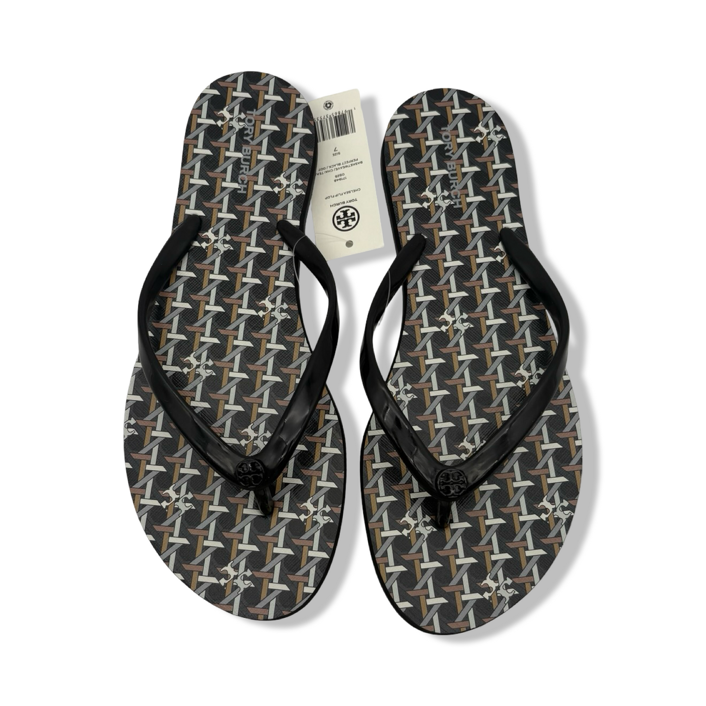 Pre-Owned Tory Burch Chelsea Flip Flop (basket weave/chai tea/perfect black, US Footwear Size System, Adult, Women, Numeric, Medium, 7) - B0F71S1TP2