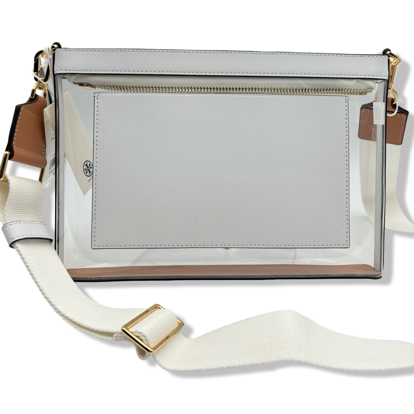Pre-Owned Tory Burch Clear Optic White Leather Trim Crossbody