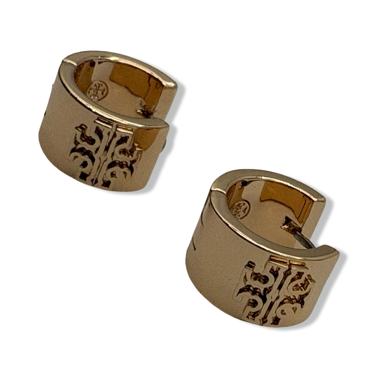 Pre-Owned Tory Burch Britten Huggie 134832 Tory Gold 720, Small & Wide Hoop with Double T Logo - B0D8K1S6VQ