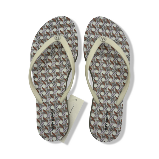 Pre-Owned Tory Burch Women's Chelsea Flip Flop Sandals 171948 (Basketweave - Light Cream Fleek - Pavestone (Basketweave/light cream fleek/pavestone, US Footwear Size System, Adult, Women, Numeric, Medium, 8) - B0FG1TFQT6