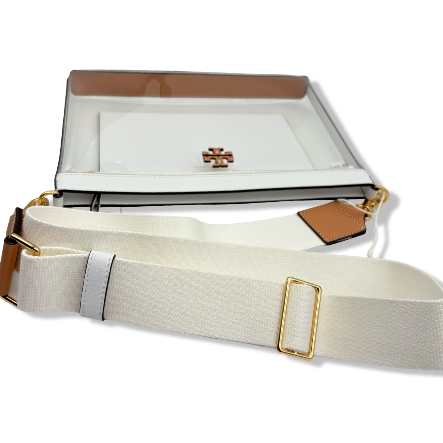 Pre-Owned Tory Burch Clear Optic White Leather Trim Crossbody