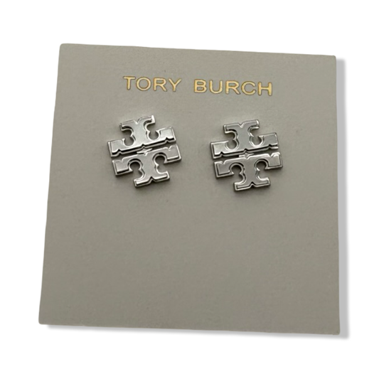 Pre-Owned Tory Burch Women's Large Logo Stud Earrings (Tory Silver) - B0C5F3VG7Z