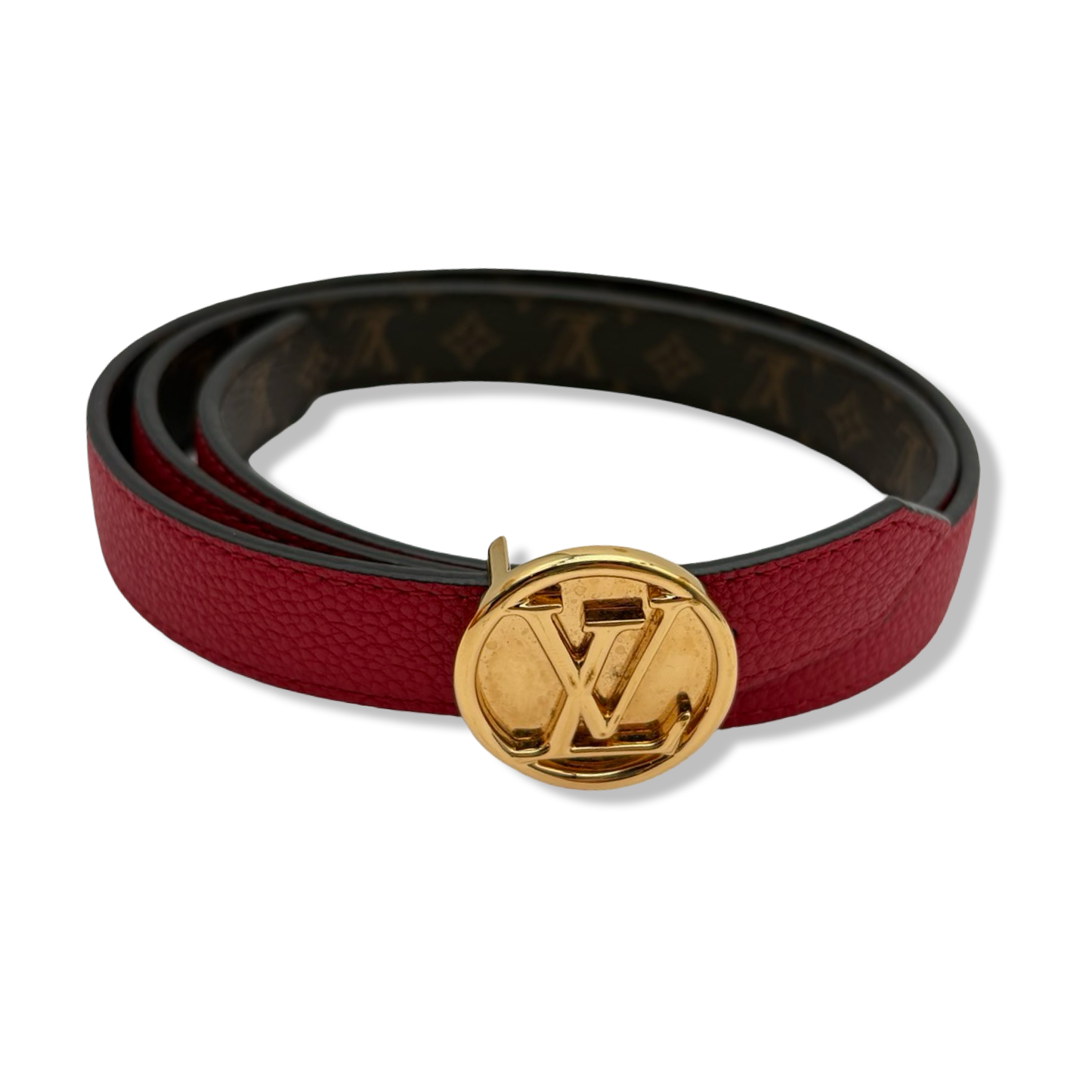 Pre-Owned Louis Vuitton Monogram Canvas and Red Reversible Leather Belt - Size 80 - LV2009