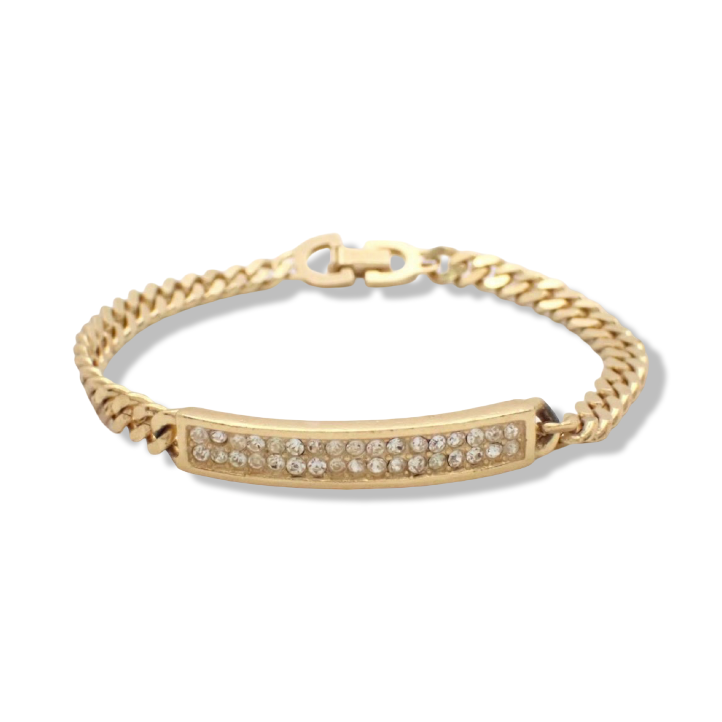 Pre-Owned Dior Gold Plated Cuban Chain Bracelet with Rhinestones - DIO1082