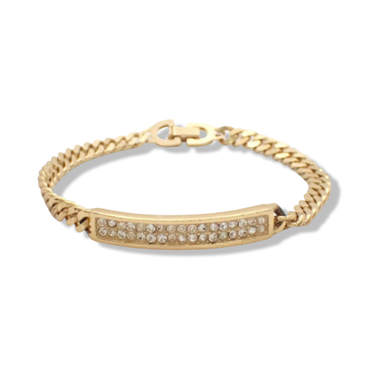 Pre-Owned Dior Gold Plated Cuban Chain Bracelet with Rhinestones - DIO1082