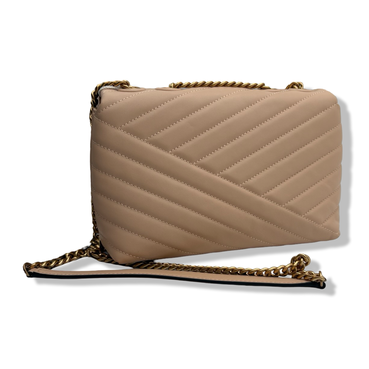 Pre-Owned Tory Burch Kira Chevron Small Shoulder Bag, Apricot - B0B17DXR6Q