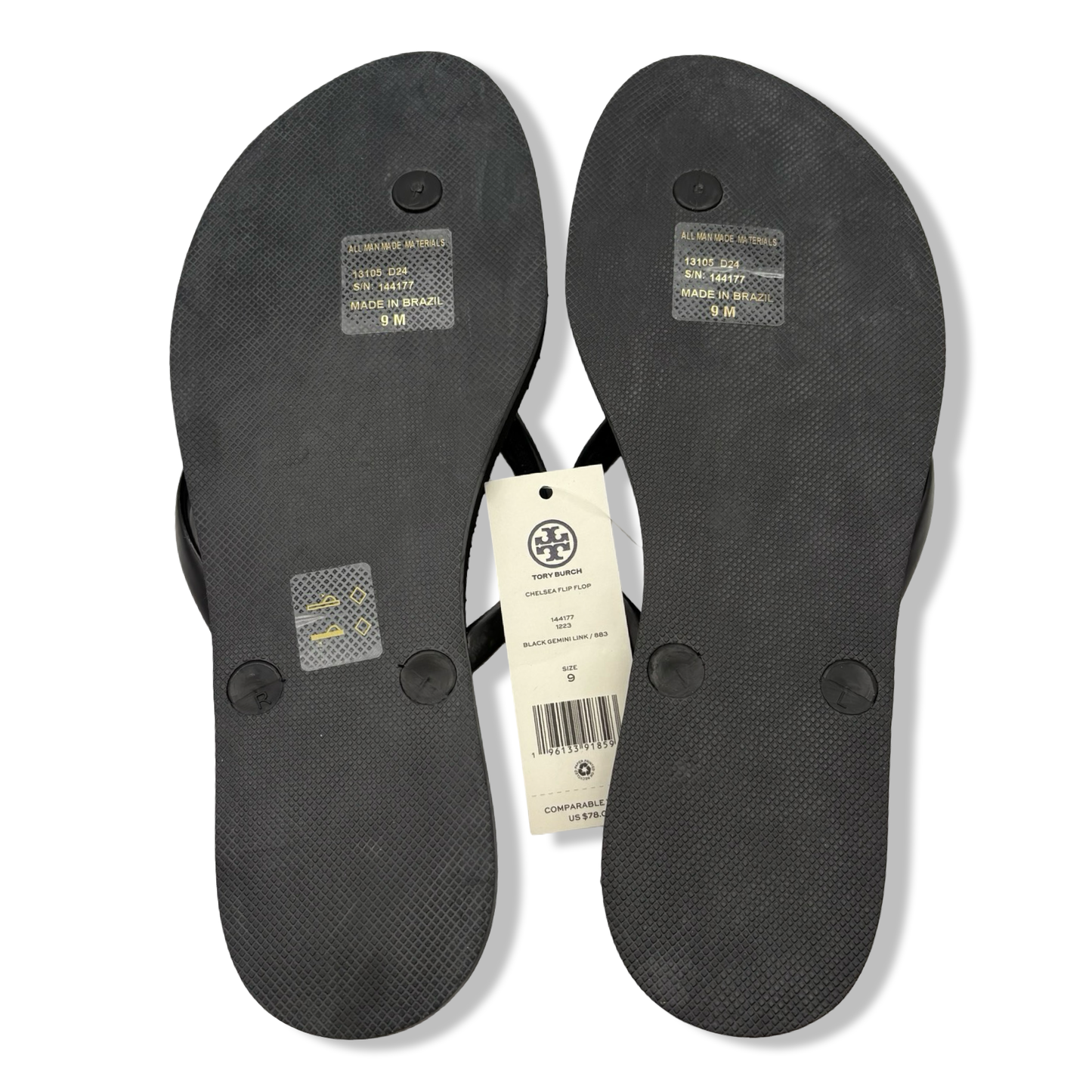Pre-Owned Tory Burch Women's Chelsea Flip Flop Sandals (Black Gemini Link)