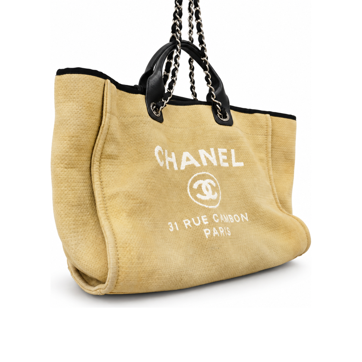 Pre-Owned Chanel Deauville Chain Tote Beige Canvas - CH1068