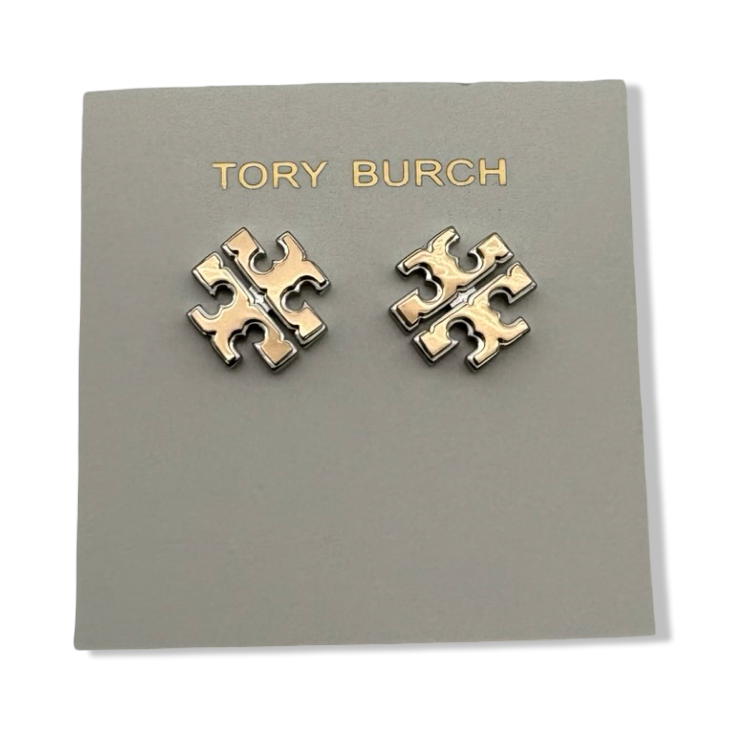 Pre-Owned Tory Burch Extra Large Logo Stud Earring Two Toned Gold Silver 5/8'' WIde, Multi - B0BPFDZW81