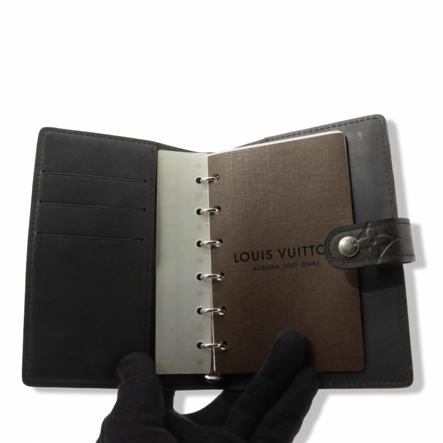 Pre-Owned Louis Vuitton Monogram Vernis Mat Leather Silver Small Ring Agenda Cover - LV2050