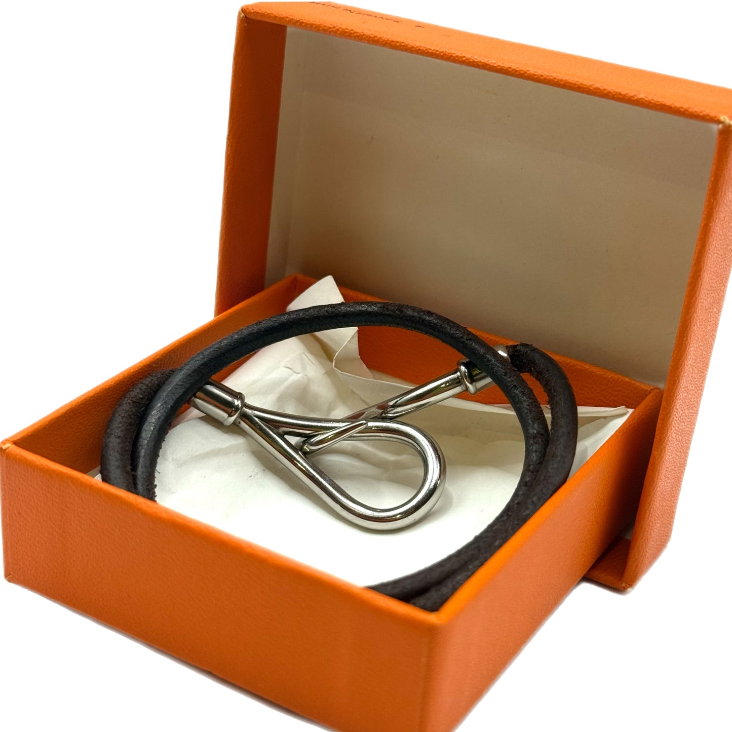 Pre-Owned Hermes Brown Leather Hook Bracelet - HER1015